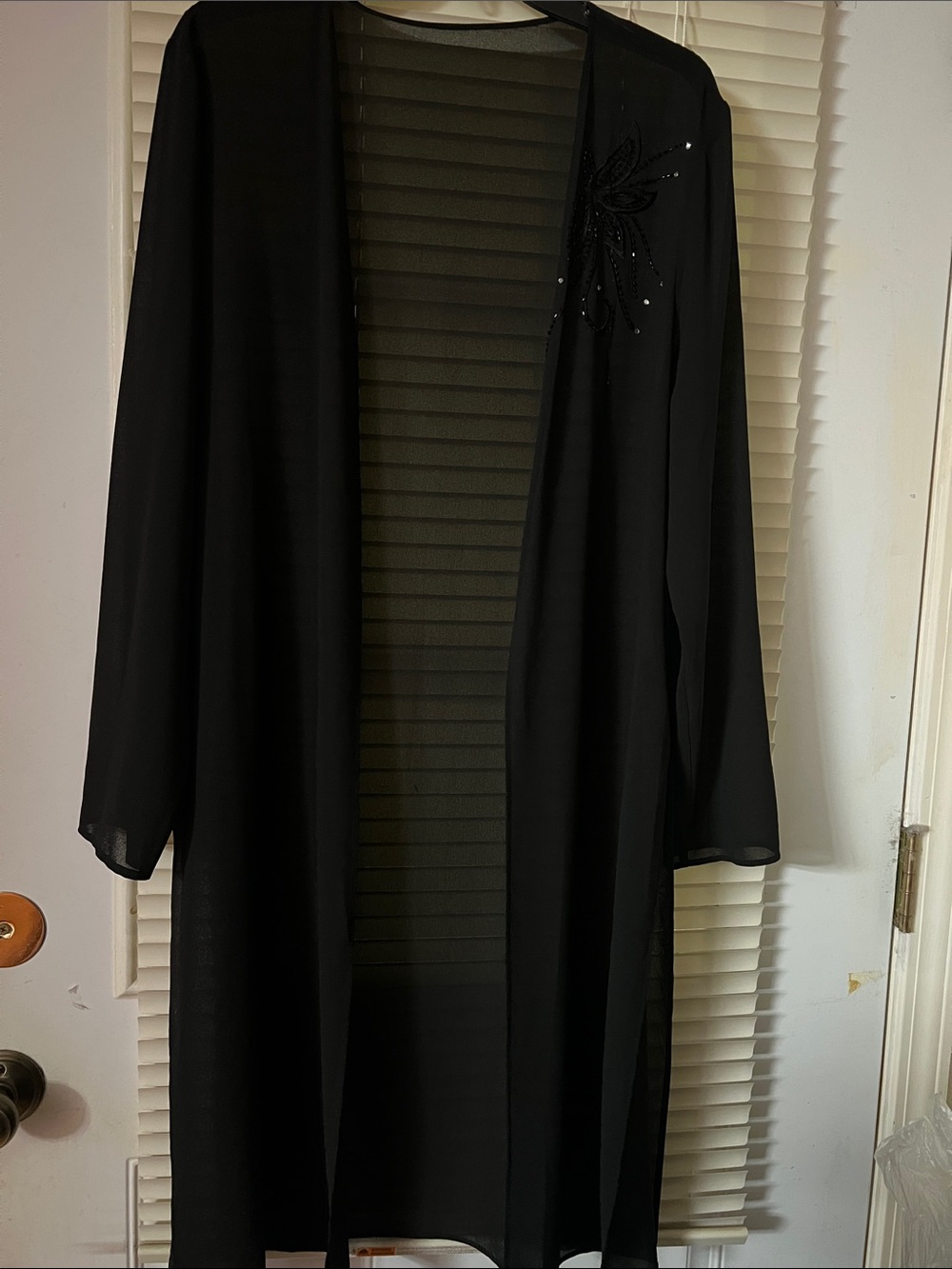 Black Sheer Long Duster with Beaded Detail